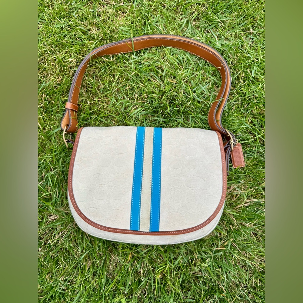 Vintage Coach Saddle Bag Suede Stripe Y2K 2004 - Picture 4 of 11